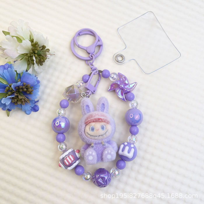 Wholesale Flocked Baseball Cap Colorful Beaded Mobile Phone Chain Keychain Bag Doll Pendant Accessories