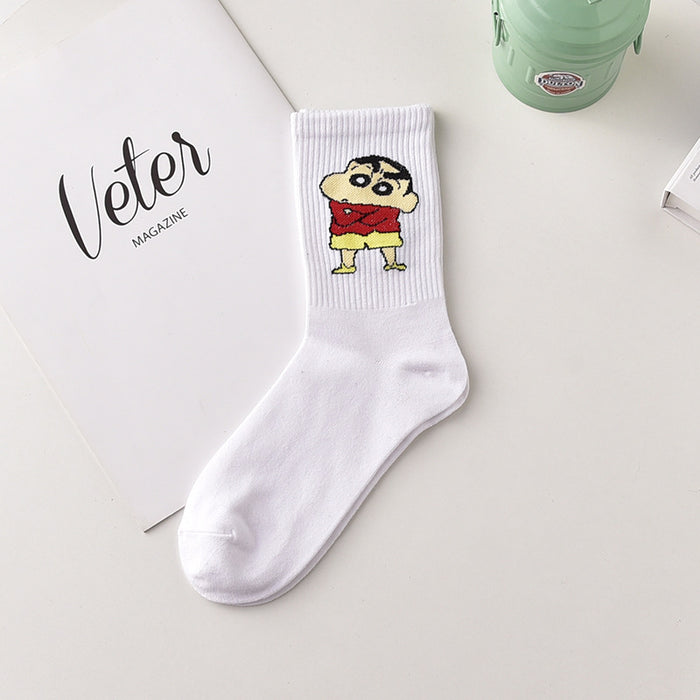 Wholesale Cute Cartoon Socks Women's Men's Stockings Autumn and Winter Outer Wear Shin-Chan Couple Sports Middle Tube