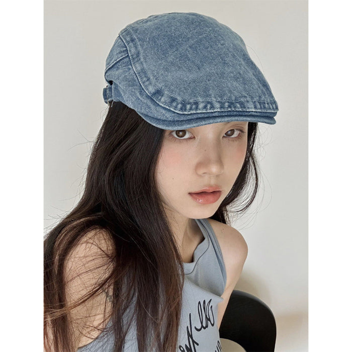 Wholesale Washed denim big brimmed beret, newsboy hat