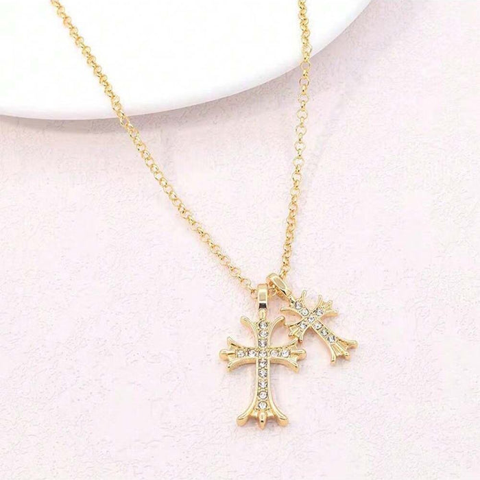 Wholesale Cross Diamond Alloy Gold Plated Pendant Necklace JDC-NE-QingH007