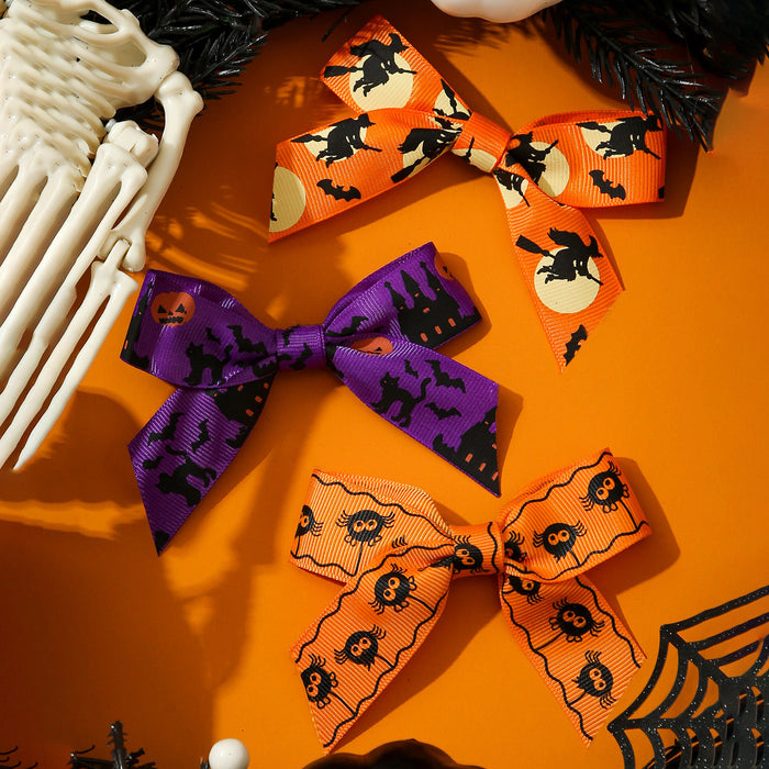 Wholesale Cloth  Bow Hair Clips Witch Bat Print For Women Hair Accessory