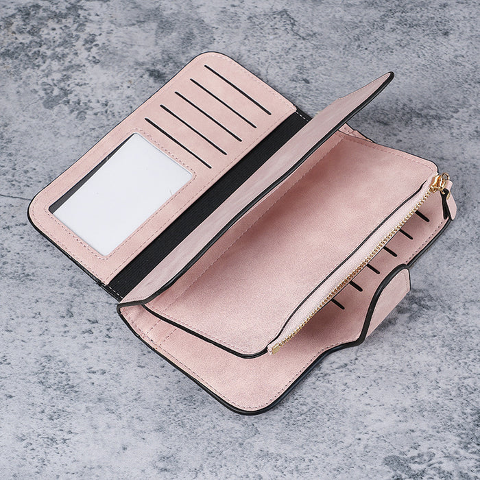 Wholesale Black Solid Color Long Wallet Clutch with Sewing Line Detail - Everyday Use Fashion Accessory