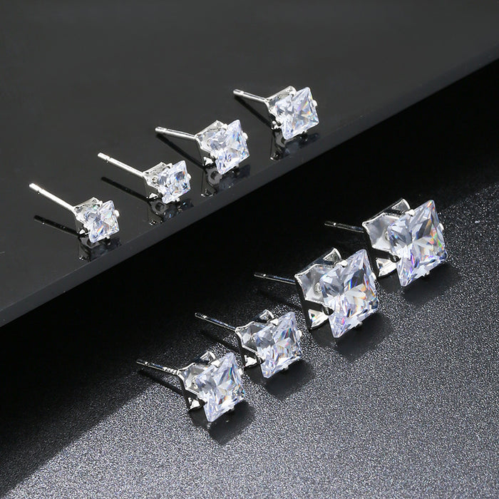 Wholesale Ear hole four claw block zircon niche minimalist temperament new light luxury commuting earring wholesale