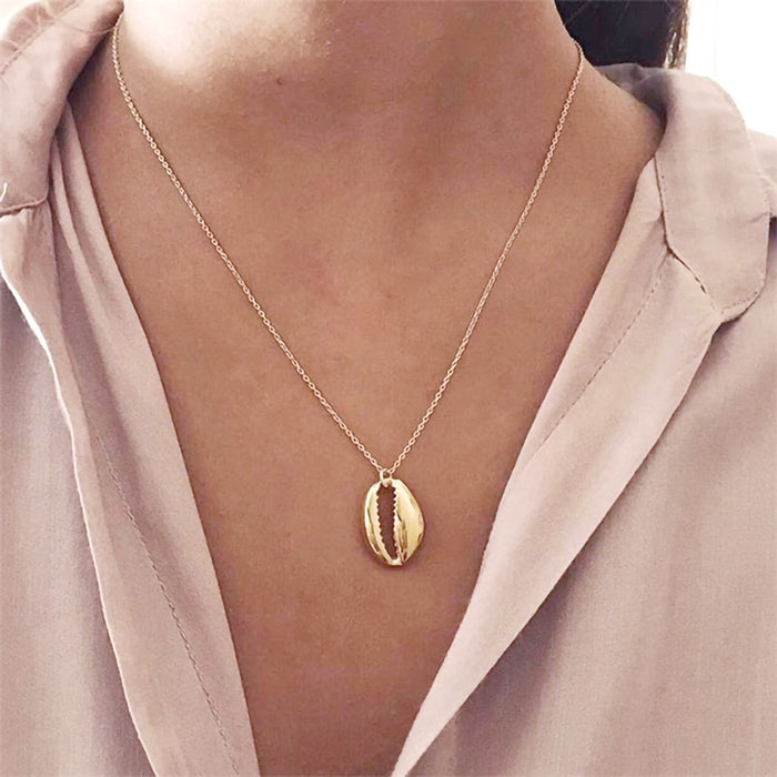 Wholesale 2PCS Alloy Beach Shell Gold Plated Pendant Conch Necklace JDC-NE-HanShi001