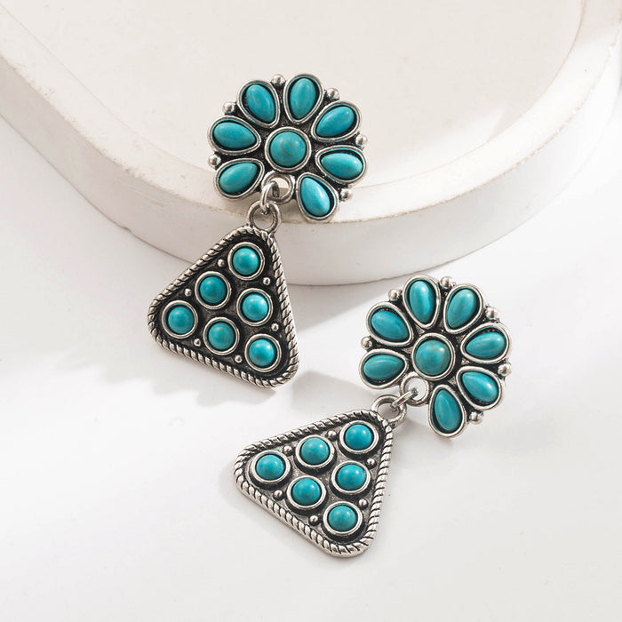 Wholesale Ethnic Style Irregular Turquoise Inlaid Alloy Pendant Earrings