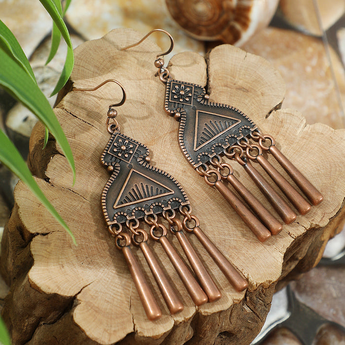 Wholesale Retro Bohemian Turquoise Tassel Earrings Zinc Alloy Fashion Accessory MOQ≥2