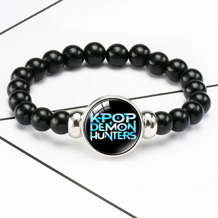 Wholesale KPOP black beaded elastic cord bracelets