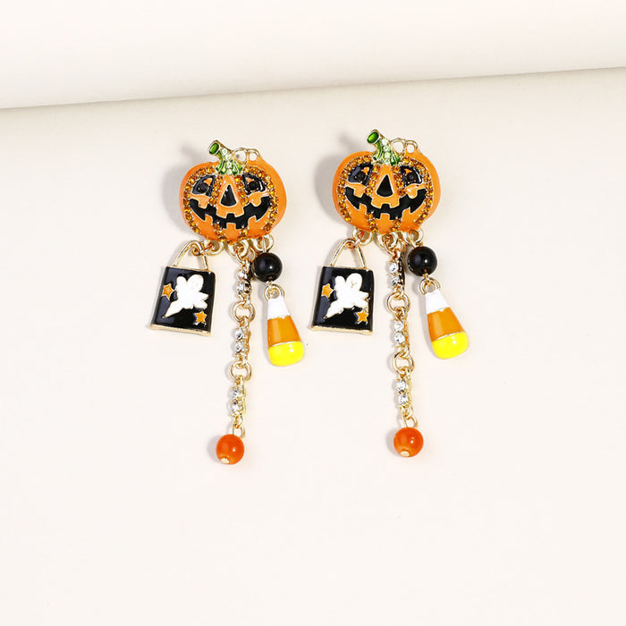 Wholesale Halloween New Drip Oil and Diamond Pumpkin Head Zinc Alloy Earrings JDC-ES-JiCai001