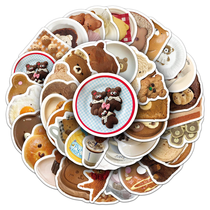 Wholesale 50pcs Bear graffiti stickers animal cartoon bread cute decoration mobile phone case flat creative stickers