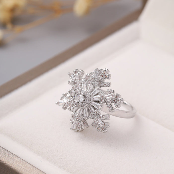 Wholesale Alloy Full Diamond Snowflake Double Layer Rotatable Open Ring JDC-RS-ZhuoM002