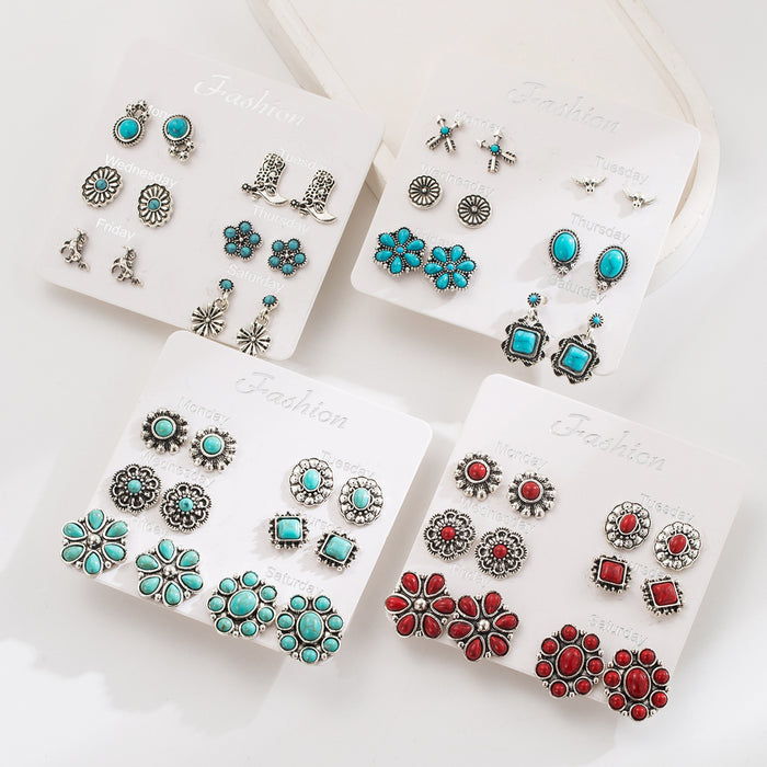 Wholesale Turquoise earrings flower set stud earrings