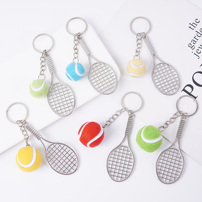 Wholesale Metal Tennis Racket Keychain Pendant Silver Blue Modern Minimalist Fashion Accessory MOQ≥2