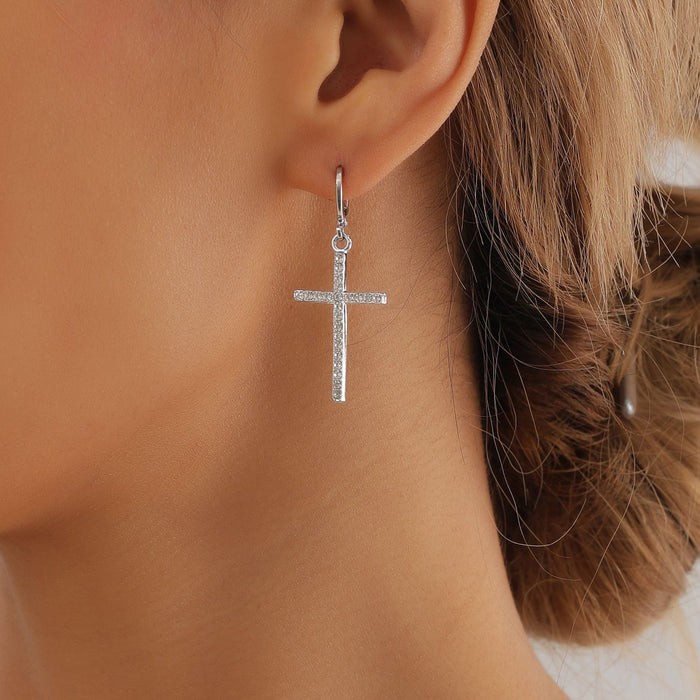 Wholesale jewelry retro geometric diamond cross earrings high-grade food earrings