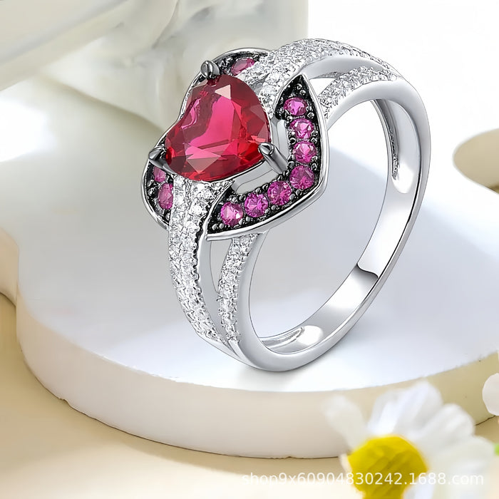 Wholesale New Handmade Ladies Ruby Fashion Two tone Diamond Environmental Protection Ring Jewelry
