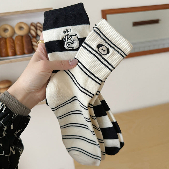 Wholesale Embroidered socks, children's pure cotton mid tube socks, cartoon cute cotton socks, versatile women's socks