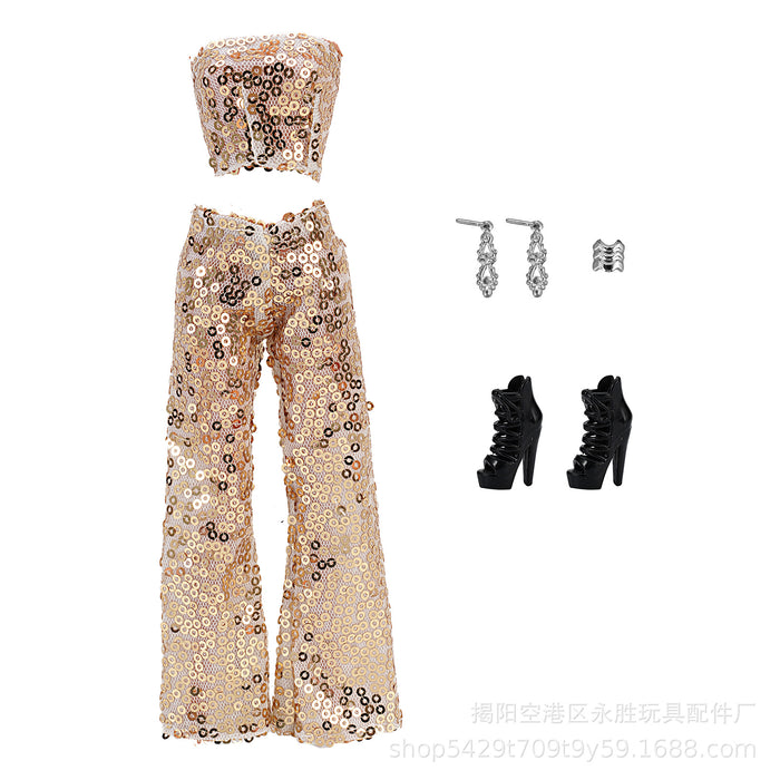 Wholesale doll sequin pants suit 9 color