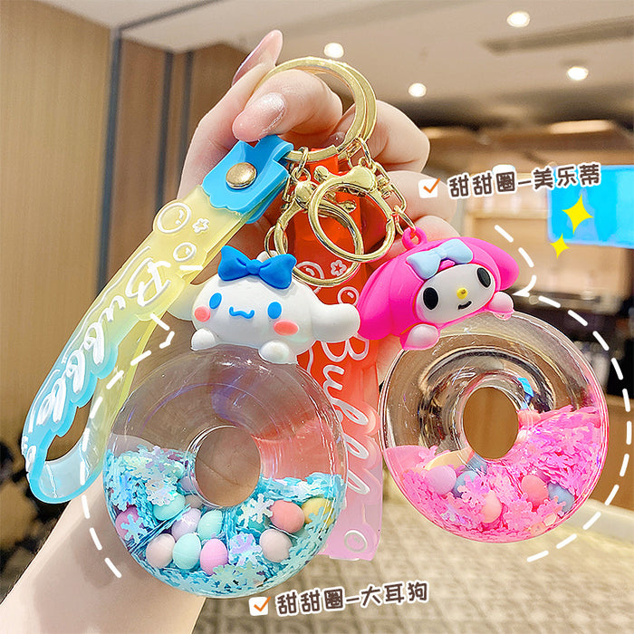 Wholesale Cute Donut Design Crystal Sand Floating Keychain Acrylic Fashion Accessory for Bags