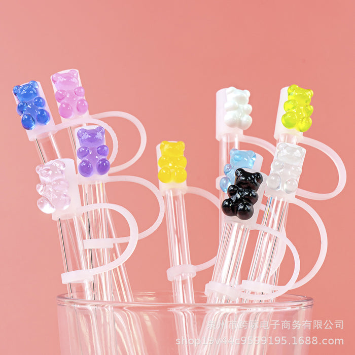 Wholesale Acrylic crystal transparent silicone straw cap, straw cover, straw clip, silicone lid