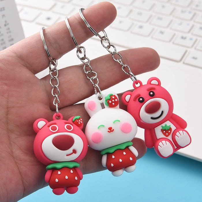 Wholesale Cartoon Strawberry Bear Keychain Small Gift Children Student Small Gift Bag Pendant