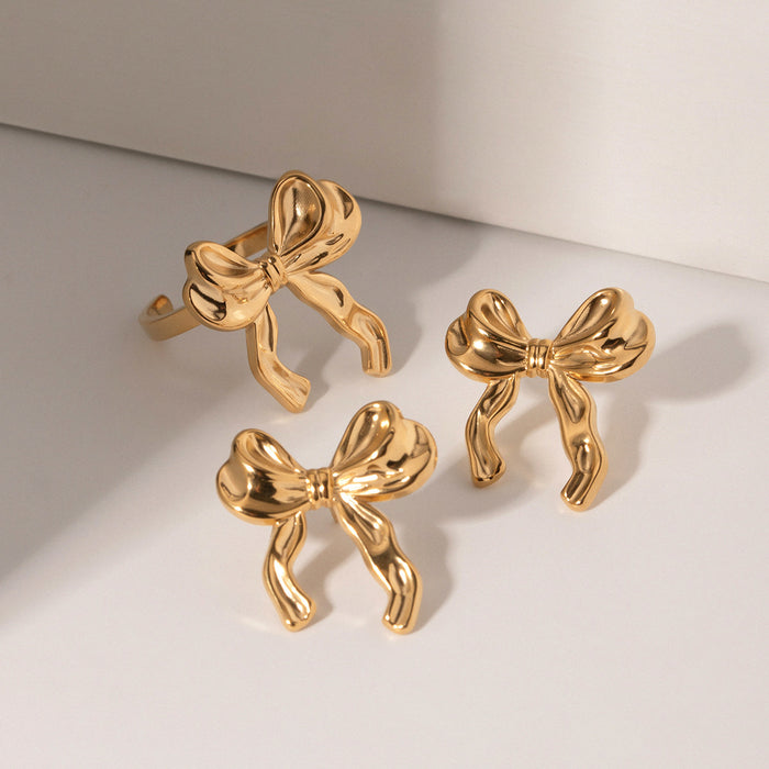 Wholesale 18k Gold Stainless Steel Bow Earrings JDC-ES-Wanx002