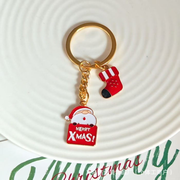 Wholesale Christmas keychain cartoon metal ornaments Christmas tree elk snowman cute creative bag pendant gift