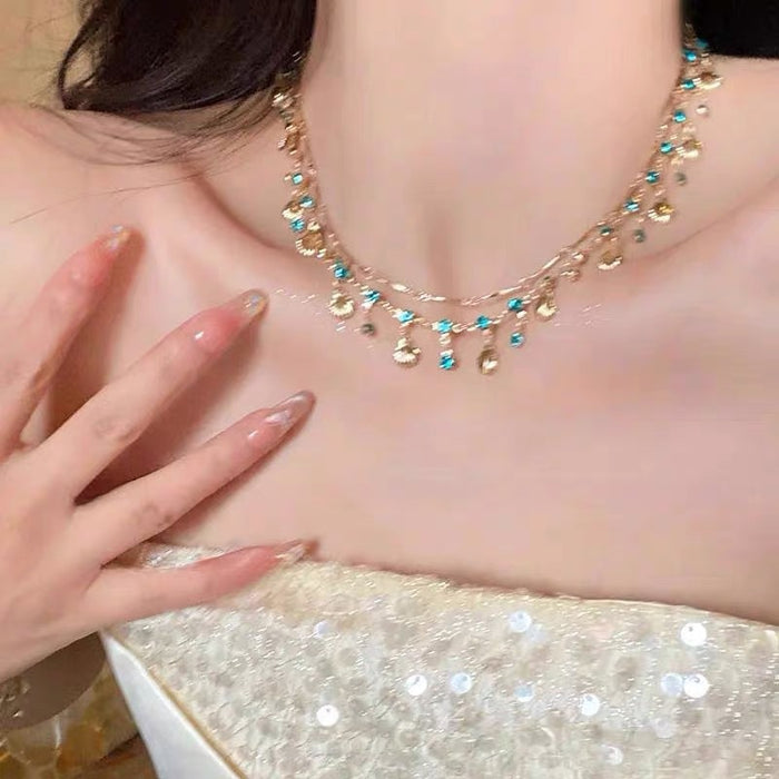 Wholesale  Blue Zircon Gold Shell Necklace   Jewelry