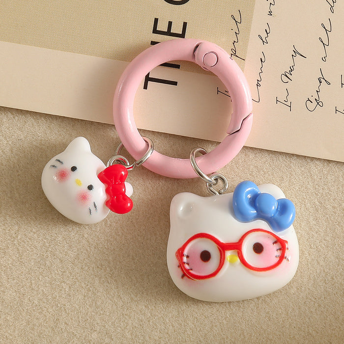 Wholesale Cartoon Cat With Bow And Glasses Resin Keychain Pendant Chic Decorative Accessory