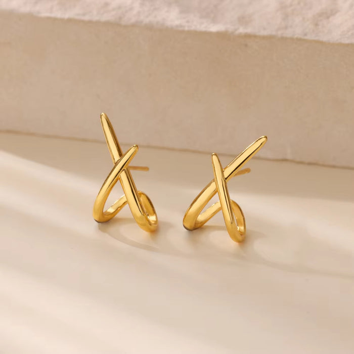 Wholesale geometric cross earrings light luxury diamond earrings 18K gold plated earrings