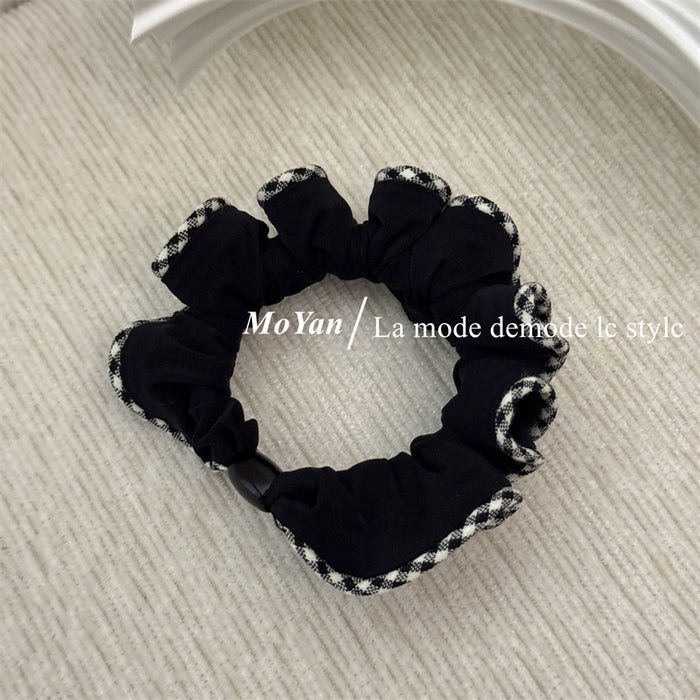 Wholesale Plaid Lace Scrunchie High-End Pearl Bun Hair Tie Ponytail Holder