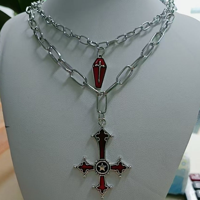 Wholesale Drip oil cross necklace set, personalized and versatile collarbone chain accessory