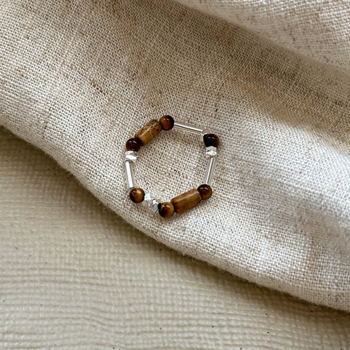 Wholesale  Vintage brown tiger eye stone broken silver beaded ring Joker ring jewelry