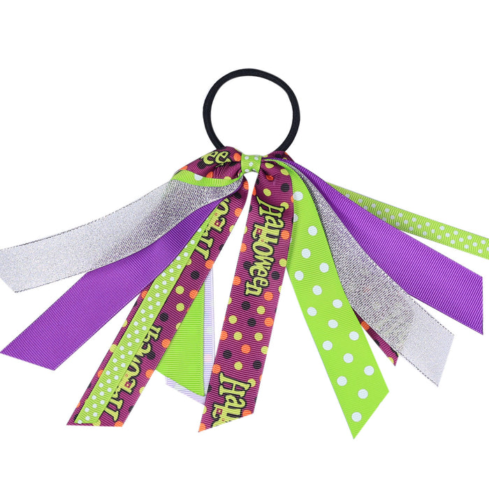 Wholesale Children' s Ribbon Hair Ring Girls  Color Split Hair Rope Pumpkin Pattern Rubber Band Hair Accessories