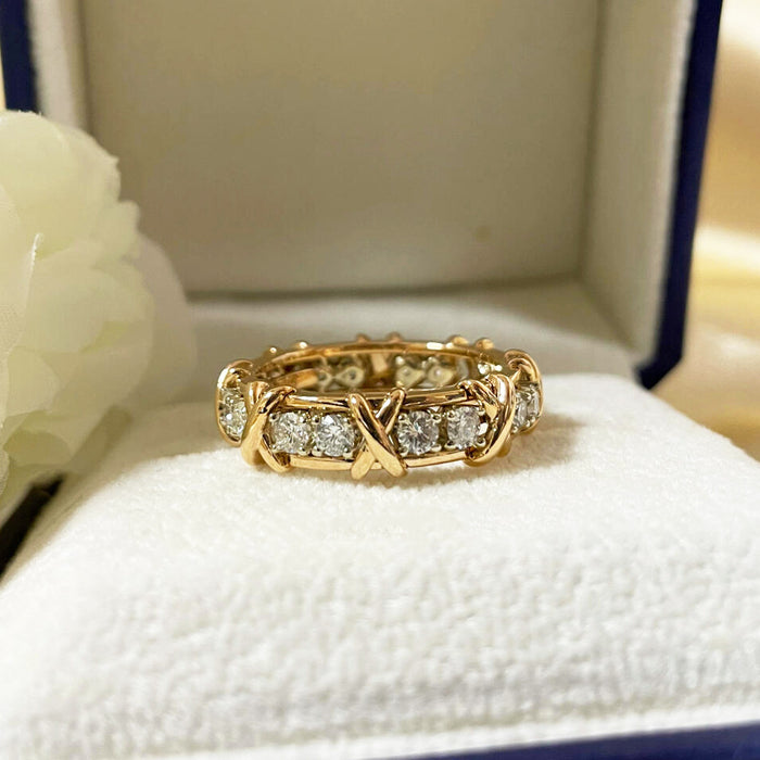 Wholesale Cross two-color ring full of diamonds in rose gold, high-end sixteen-stone light luxury ring