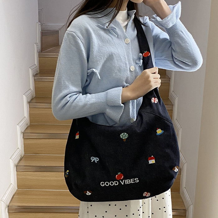 Wholesale Cowboy crossbody bag versatile embroidered single shoulder tote bag simple canvas bag