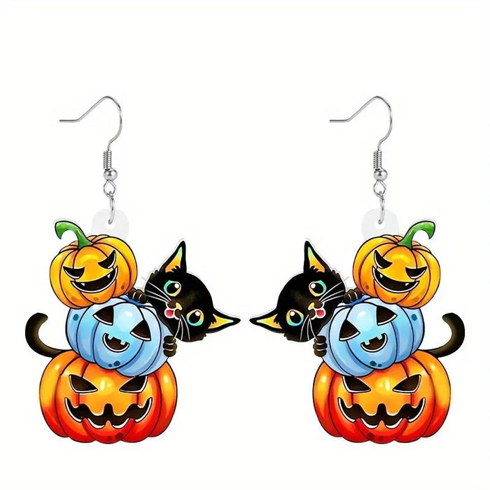 Wholesale Acrylic Flat Black Cat Pumpkin  Earrings for Women and Girls Holiday Gift Ornaments