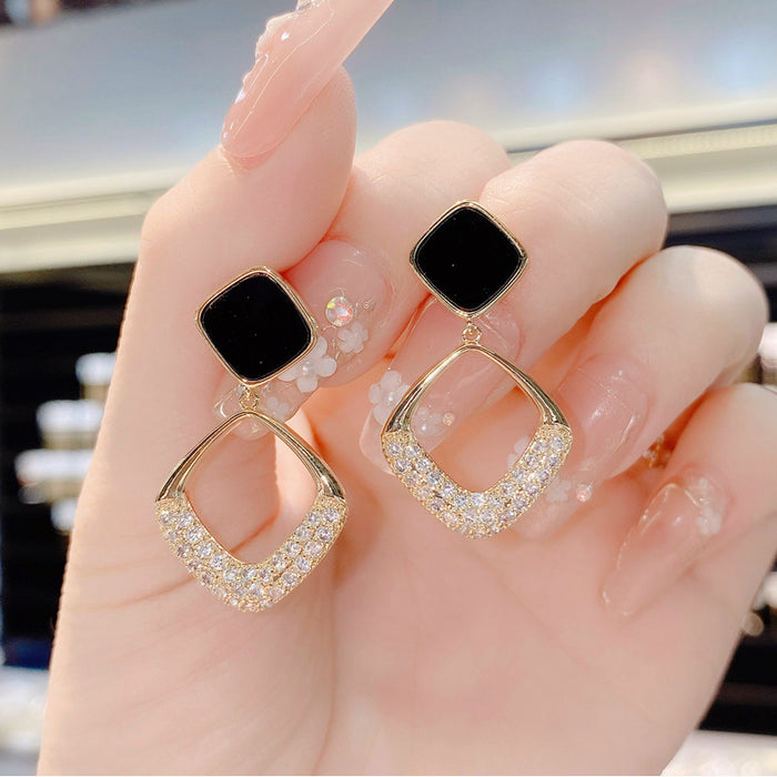 Wholesale  s925 silver needle simple niche geometric diamond-embedded earrings