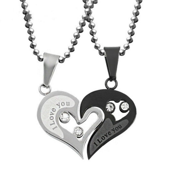 Wholesale A pair of heart-shaped diamond-encrusted heart pendant couple necklaces