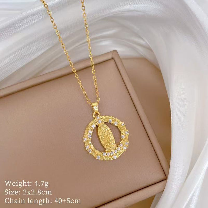 Wholesale A delicate and elegant bronze micro-set Madonna necklace with a vintage,  artistic style.
