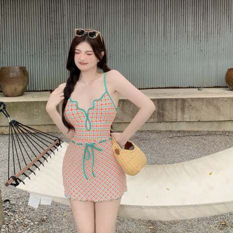 Wholesale New plaid sweet jumpsuit style swimsuit