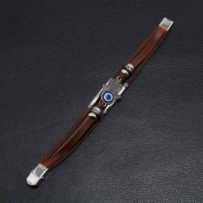 Wholesale Stainless Steel Cowhide Rope Devil' s Eye Bracelet