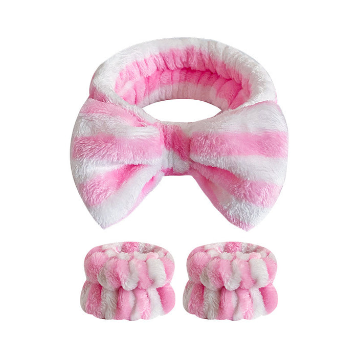 Wholesale Leopard Print Bow Striped Headband Wrist Strap Set Face Wash Mask Headband Flannel Hair Accessories