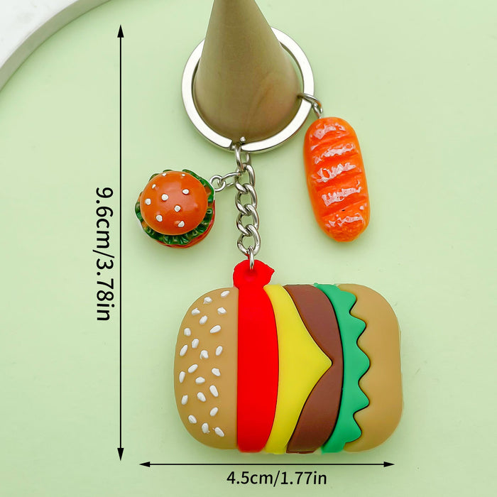 Wholesale Burger fries pizza keychain pendant creative soft rubber food toy pendant bag hanging decoration small gift