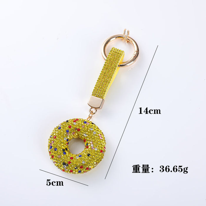 Wholesale Diamond-studded donut clay keychain,  rhinestone rope car key chain