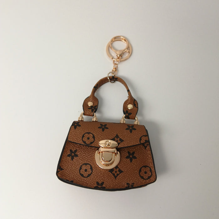 Wholesale Trendy Coin Purse Keychain PU Leather Khaki Fan Print Bag Charm