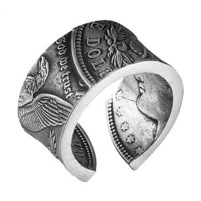 Wholesale Personalized Retro Open Ring Silver Coin Pair Ring