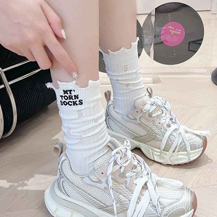 Wholesale Broken hole socks, thin, solid color, cotton, streetwear, long socks, pile socks