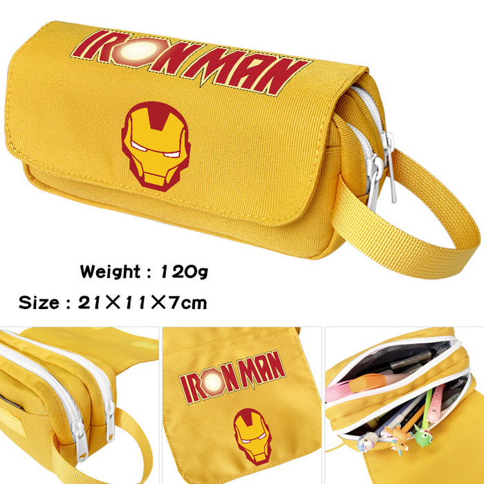 Wholesale Cartoon Canvas Pencil Case Double Layer Large Capacity Waterproof With Handle For Students
