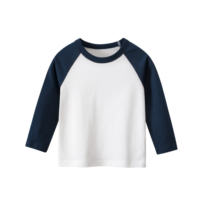 Wholesale Brand Children's Clothing New Children's Long Sleeved T-shirt Round Neck Solid Color Patchwork Sleeve Advertising Shirt JDC-CTS-SXZB008