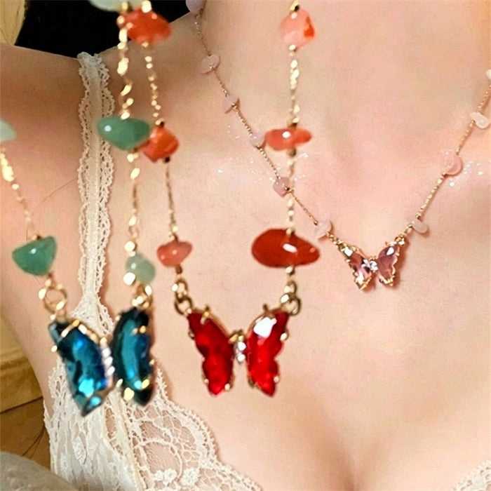 Wholesale Dopamine Ethnic Style Colorful Beaded Butterfly Pendant Necklace MOQ≥2