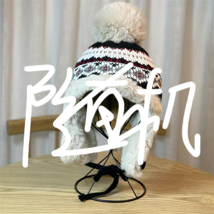 Wholesale Women's autumn and winter knitted woolen hat with warm ear protection and plush snow hat for cold protection
